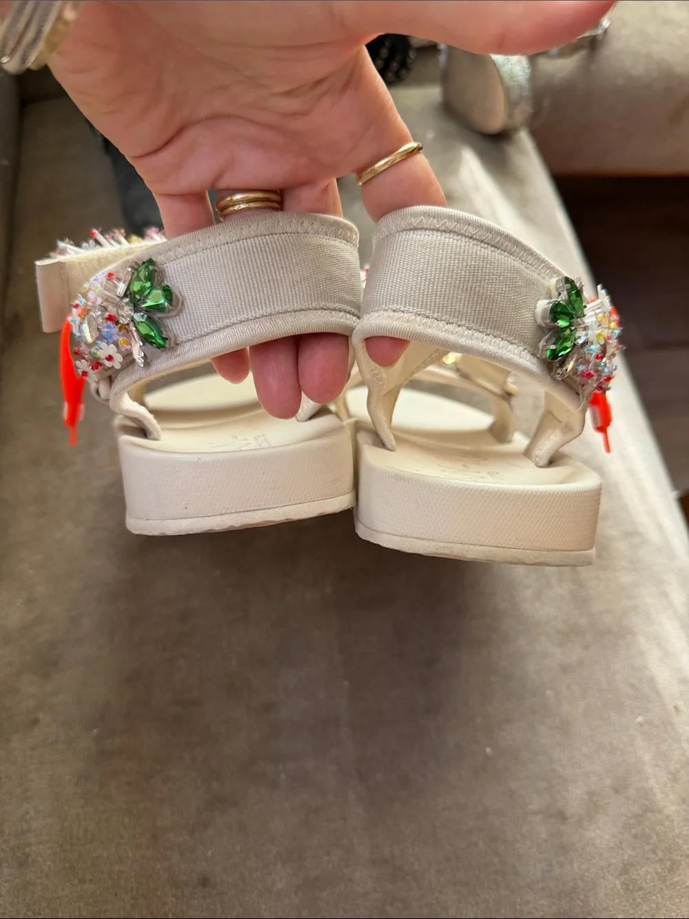 Free people Nan-Ku Embellished Floral Sequin sport Sandals white